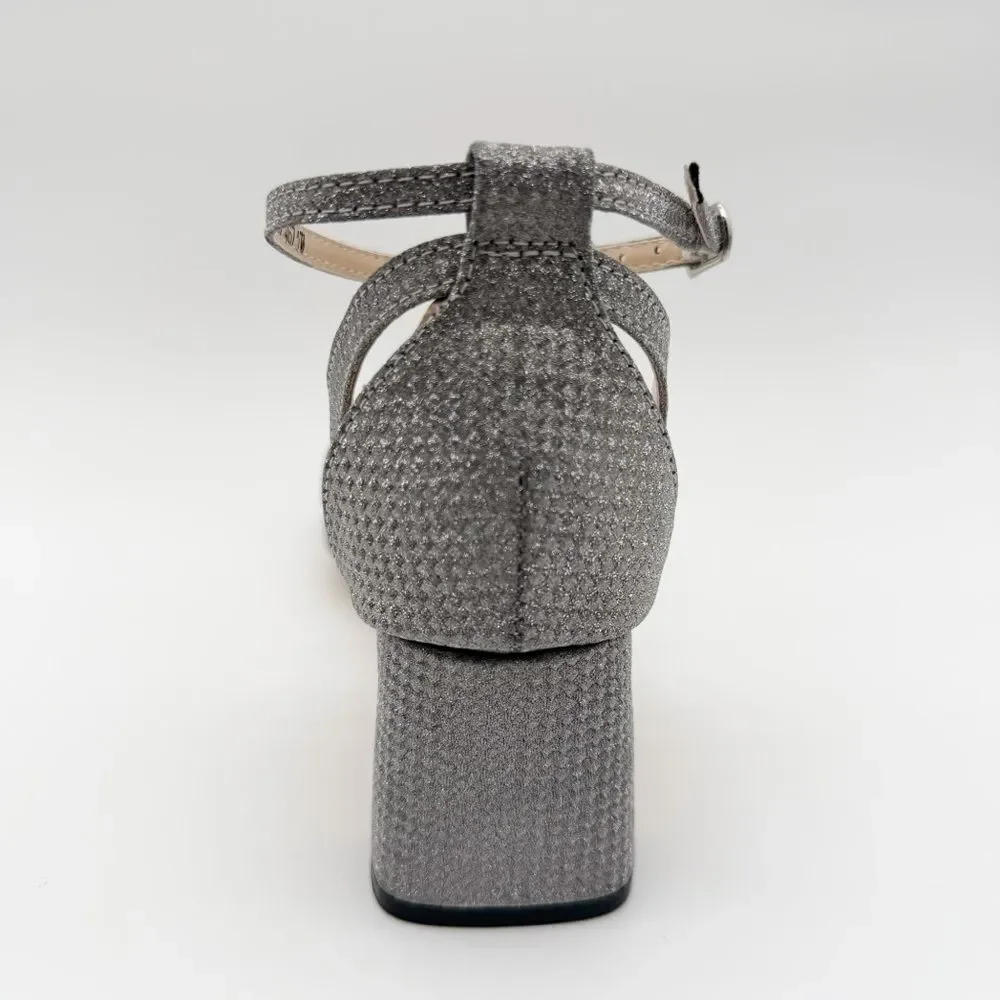 Touch Ups Lilibet Ankle Strap Dress Heeled Sandals Open Toe Silver 8.5 Wide NEW